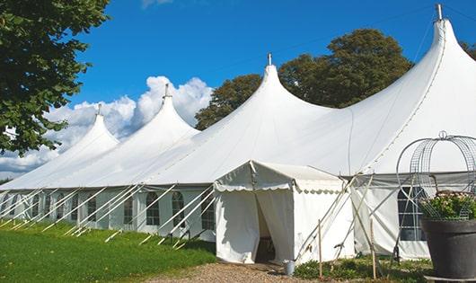 high-quality portable restrooms stationed at a wedding, meeting the needs of guests throughout the outdoor reception in Crystal Springs